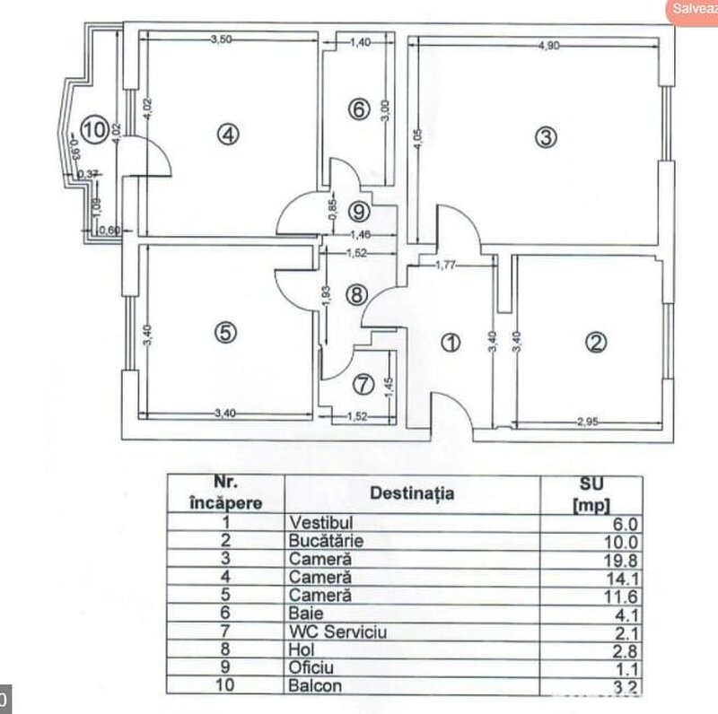 13 Septembrie Apartament 3 camere decomandat, 75 mp, loc parcare ADP